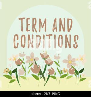 Inspiration montrant le terme et les conditions du signe. Stratégies et règles d'approche commerciale lorsque l'on doit accepter de se conformer Banque D'Images