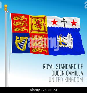 Camilla Queen Royal Standard Flag, drapeau du Royaume-Uni, Queen Consort of the King Charles Third, 2022 Illustration de Vecteur