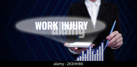 Légende présentant un accident du travail. Internet concept accident dans l'emploi danger des conditions non sécurisées blesser trauma Banque D'Images