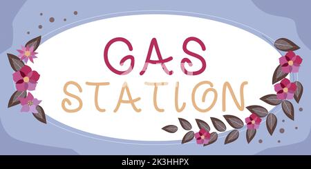 Légende conceptuelle station-service. Concept Internet pour l'entretien des véhicules automobiles, en particulier avec de l'essence et de l'huile Banque D'Images