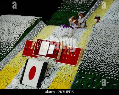 Tokyo, Japon. 27th septembre 2022. Vue des funérailles d'État de l'ancien Premier ministre Shinzo Abe à la salle Nippon Budokan à Tokyo, Japon, 27 septembre 2022. (Image de crédit: © POOL via ZUMA Press Wire) Banque D'Images