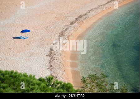 Terrasse avec vue sur la mer, Spaggia Centrale, Cala Gonone, Dorgali, Province de Nuoro, Sardaigne, Italie Banque D'Images