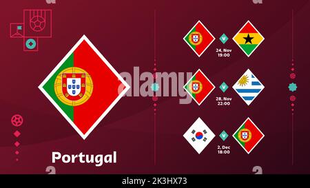 l'équipe nationale du portugal programmation des matchs dans la phase finale du Championnat du monde de football 2022. Illustration vectorielle des matchs de football mondial 2022 Illustration de Vecteur