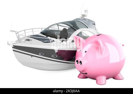 Bateau à moteur avec banc de piggy, 3D rendu isolé sur fond blanc Banque D'Images