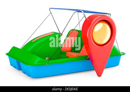 Bateau à aubes avec pointeur de carte, rendu 3D isolé sur fond blanc Banque D'Images