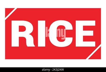 Texte DE RIZ inscrit sur le signe rouge du rectangle. Banque D'Images