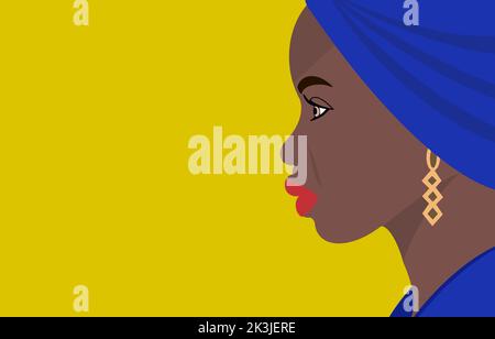 Belle femme noire, visage, visage profil, beauté reine, personnalité Banque D'Images