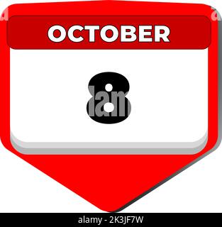 8 octobre Vector icône calendrier jour. 8 date d'octobre. Huitième jour d'octobre. 8th numéro de date. calendrier de 8 jours. Huit date. Journée internationale du chat Illustration de Vecteur