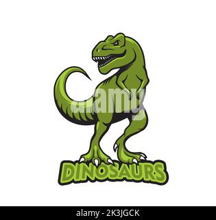 Mascotte de dinosaure de tyrannosaure, emblème de l'équipe sportive de dino à vecteur isolé. Imprimé t-shirt pour le basket-ball, le football, le football, le hockey ou le club de baseball. Les joueurs de la ligue ont une étiquette portant le reptile jurassic t-rex Illustration de Vecteur