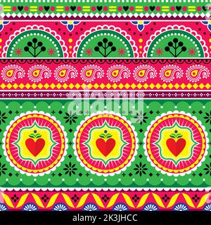 Motif vectoriel d'art pakistanais ou indiens avec coeurs et fleurs, motif fleuri de camion de jingle Illustration de Vecteur