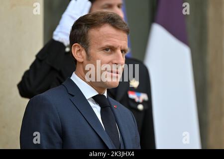 Paris, France. 26th septembre 2022. Rencontre du Président de la République française Emmanuel Macron avec le Premier Ministre de la République d'Arménie, M. Nikol PACHINIAN. Palais de l'Elysée, Paris, France, le 26 septembre 2022. (Photo de Lionel Urman/Sipa USA) crédit: SIPA USA/Alay Live News Banque D'Images