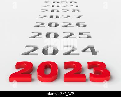 L'avenir de 2023 représente la nouvelle année 2023, rendu tridimensionnel, illustration de 3D Banque D'Images