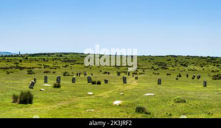 panorama d'une partie du complexe de cercles de pierre connu sous le nom de hurlers sur la lande de bodmin en cornouailles Banque D'Images