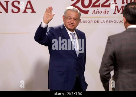 Mexico, Mexique. 26th septembre 2022. 26 septembre 2022, Mexico, Mexique: Président mexicain Andres Manuel Lopez Obrador lors de la conférence de presse quotidienne du matin au Palais national de Mexico. Sur 26 septembre 2022 à Mexico, Mexique. (Photo de Luis Barron/Eyepix Group/Sipa USA). Credit: SIPA USA/Alay Live News Banque D'Images