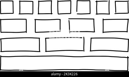 Rectangles et carrés dessinés à la main dans différentes tailles. Ensemble de cadres rectangulaires à gribouiller. Bordures carrées de bordure de bordure à main levée. Souligner le texte en surbrillance Illustration de Vecteur