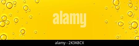 Arrière-plan abstrait avec texture de sérum liquide, huile jaune avec bulles. Produit doré pour le soin de la peau, eau cosmétique avec gouttes brillantes, illustration vectorielle réaliste avec espace de copie Illustration de Vecteur