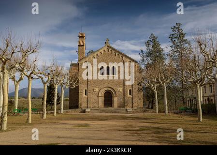 L'église et la place de la Puríssima dans la ville de la société de textile Cal Vidal (Puig-reig, Berguedà, Barcelone, Catalogne, Espagne) Banque D'Images