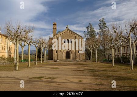 Place de la Puríssima dans la ville de la société de textile Cal Vidal (Puig-reig, Berguedà, Barcelone, Catalogne, Espagne) ESP: Plaza de la Puríssima, Colònia Vidal Banque D'Images