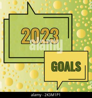 Affiche textuelle indiquant les objectifs 2023. Mot pour Un plan à faire pour quelque chose de nouveau et mieux pour l'année à venir Banque D'Images