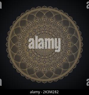 Fond de mandala floral et ornemental de luxe avec une couleur dorée pour l'impression et la décoration, invitation, prospectus, menu, brochure, carte postale, papier peint. Illustration de Vecteur