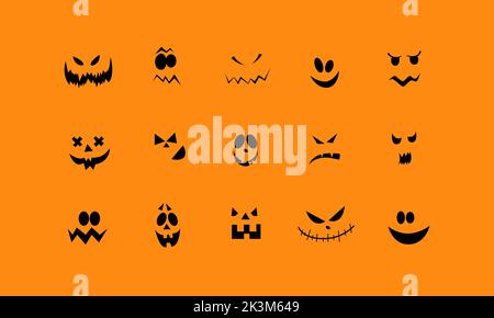 Illustration du visage de silhouette, citrouilles monstre effrayantes pour Halloween. Illustration de Vecteur