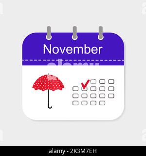 Icône de calendrier avec schéma. Novembre. Concept d'icônes. Style dessin animé plat Illustration de Vecteur