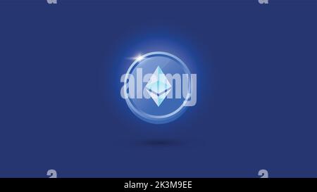 Pièce d'Ethereum brillante et flottante. Pièce ETH isolée sur fond bleu Illustration de Vecteur