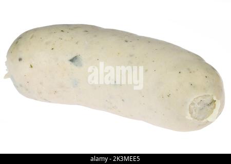 Traditionnel bavarois Weisswurst (saucisse blanche) isolé sur fond blanc Banque D'Images