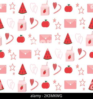 Motif coloré et sans couture pour l'été avec fruits tropicaux et glaces de style memphis Banque D'Images