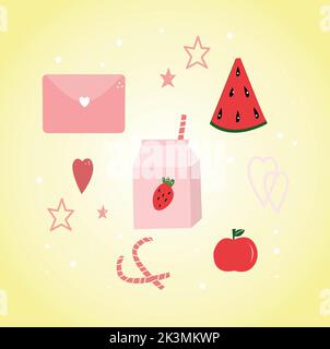 Motif coloré et sans couture pour l'été avec fruits tropicaux et glaces de style memphis Banque D'Images