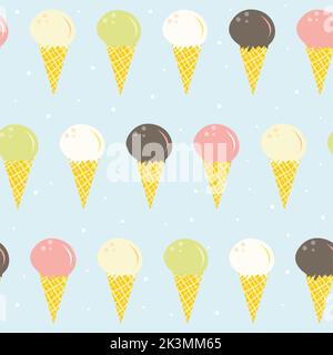 Ensemble de glaces colorées et savoureuses. Collection de cônes de glace et de Popsicle avec différentes garnitures isolées sur fond blanc. Illustration vectorielle pour le Web Banque D'Images