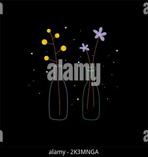 Ensemble de fleurs de printemps brillantes dans des vases et des bouteilles isolées sur un fond blanc. Un bouquet de bouquets. Ensemble d'élemen à motif fleuri décoratif Banque D'Images