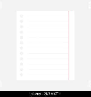 Papier à lettres à lignes réalistes. Papier feuille vierge vide. Vecteur isolé sur blanc. Illustration de Vecteur