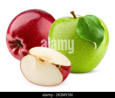 pommes rouges et vertes, isolées sur fond blanc, chemin d'écrêtage, profondeur de champ totale Banque D'Images