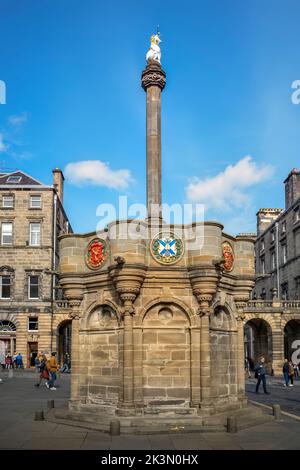 The Mercat Cross, Parliament Square, Édimbourg, Écosse, Royaume-Uni. Banque D'Images