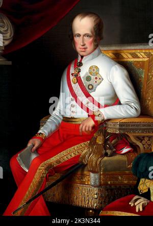 Empereur Ferdinand I d'Autriche. Ferdinand I (1793 – 1875) Empereur d'Autriche de mars 1835 jusqu'à son abdication en décembre 1848. Il était aussi roi de Hongrie, de Croatie et de Bohême (sous la forme de Ferdinand V), roi de Lombardie–Venetia Banque D'Images