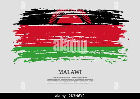 Drapeau Malawi avec effet de pinceau et affiche de texte d'information, fond vectoriel Illustration de Vecteur