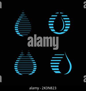 Les gouttes d'eau bleues isolées sur fond sombre. Symbole d'eau. Illustration de Vecteur