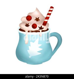 Boisson de Noël crème 3D vecteur, tasse de cacao dessert art chocolat, illustration chaude café d'hiver Illustration de Vecteur