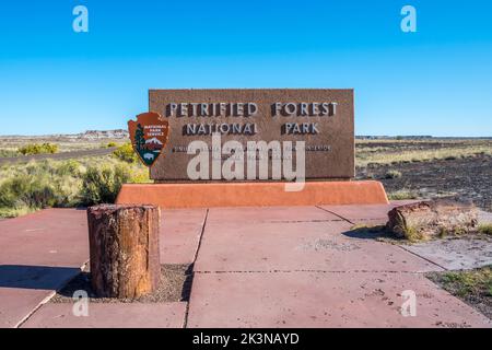 Une route d'entrée allant dans la forêt pétrifiée NP, Arizona Banque D'Images