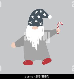 Mignon petit gnome avec un bonbon dans sa main. Clipart vecteur isolé. Illustration de Vecteur