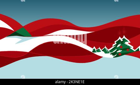 Cristmas de luxe dessinés à la main - nouvel an 16 x 9 arrière-plan vidéo avec arbres de noël et paysage de neige, vintage style vectoriel salutation rouge et vert Illustration de Vecteur