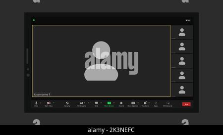 Interface utilisateur de visioconférence. Superposition de la fenêtre appels vidéo. Chat en ligne pour les séminaires professionnels. Vidéoconférence. Écran de l'interface utilisateur Vector. Illustration de Vecteur