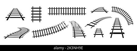 Train sur la voie ferrée. Collection d'éléments de chemin de transport de rail. Vecteur isolé sur blanc. Illustration de Vecteur