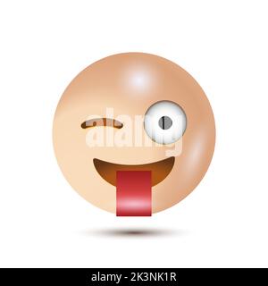 Fou, coincé à l'extérieur de la langue et de l'oeil de cliquetis. 3D icône vectorielle stylisée. Emoji. Isolée sur fond blanc. Vector Emoji. Pour interface Illustration de Vecteur