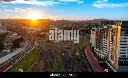 Vue aérienne du coucher du soleil à Brisbane Banque D'Images