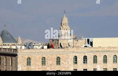 Vue sur Mt. Zion et l'Abbaye de la Dormition à Jérusalem. Banque D'Images