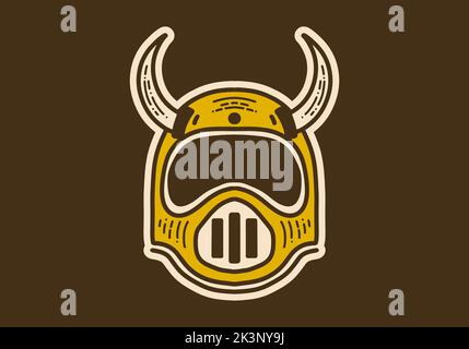 casque avec cornes rétro vintage art illustration design Illustration de Vecteur