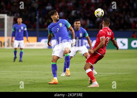 Paris, France - 27 septembre 2022, Lucas Paqueta du Brésil pendant le match international de football, match de football entre le Brésil et la Tunisie sur 27 septembre 2022 au stade du Parc des Princes à Paris, France - photo Jean Catuffe / DPPI Banque D'Images