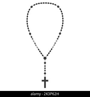 Silhouette de perles Rosary.Bijoux de prière pour la méditation.Chapelet catholique avec croix.Symbole de religion.Illustration vectorielle. Illustration de Vecteur